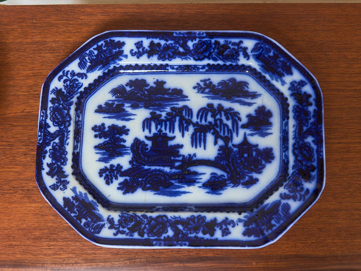 Antique Dark Flow Blue Manilla Staffordshire Platter