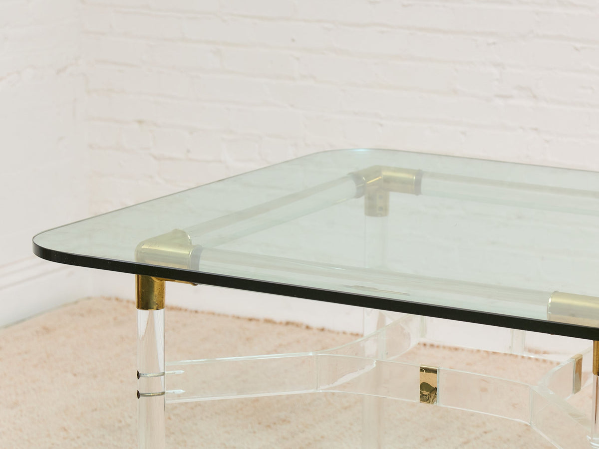 Tubular Lucite and Brass Italian Game Table Occasional Table