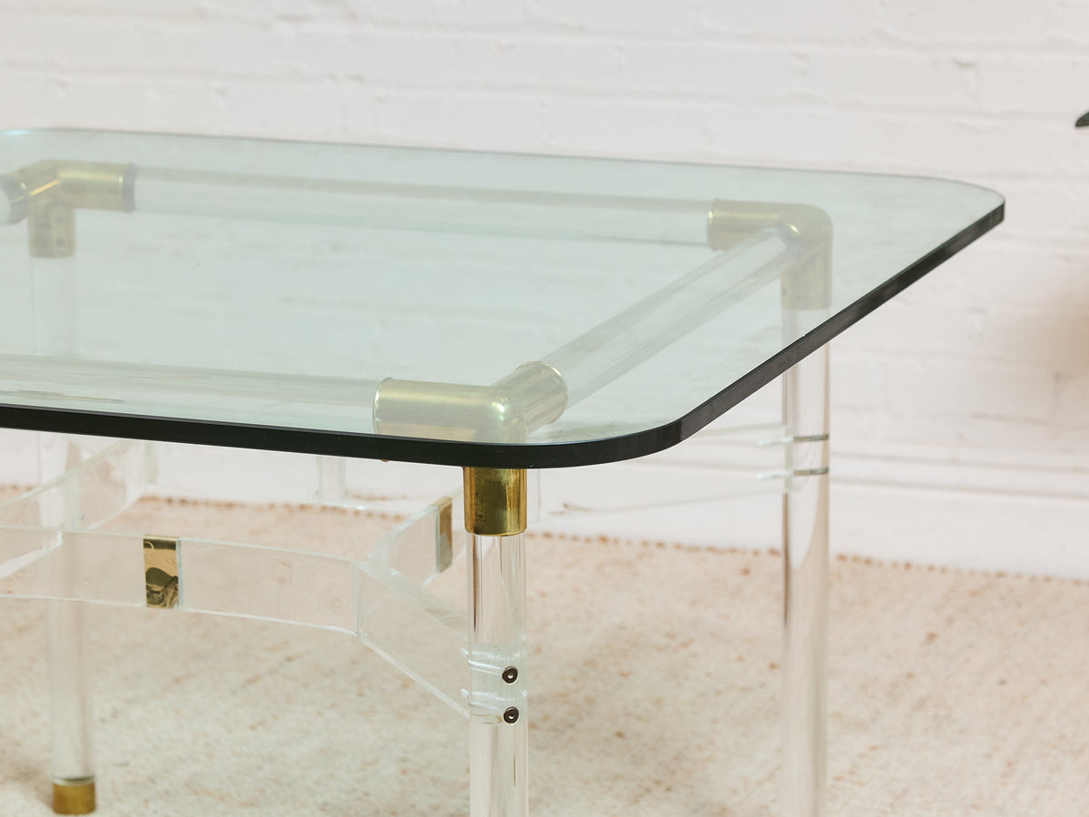 Tubular Lucite and Brass Italian Game Table Occasional Table