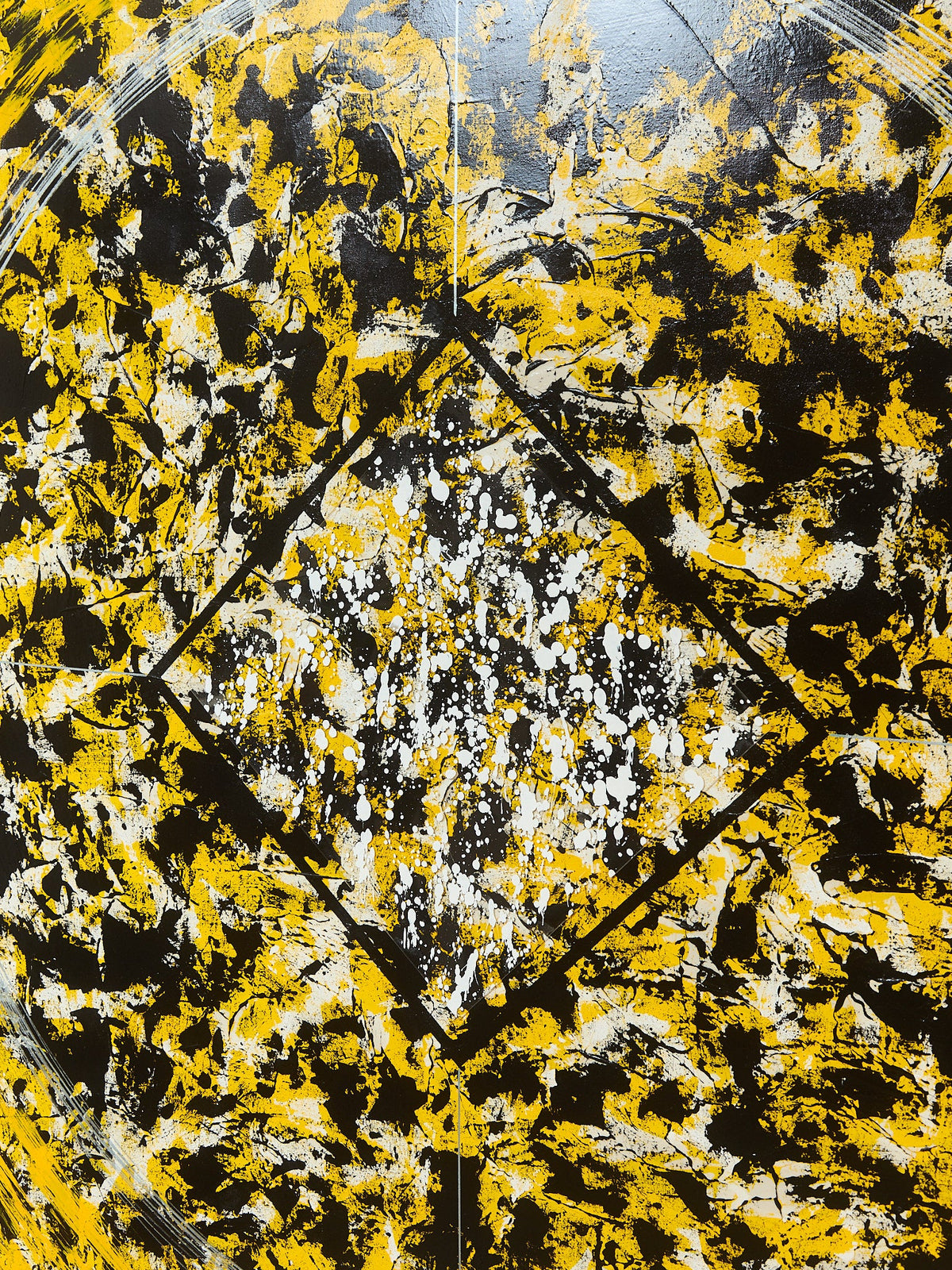 Geometric Acrylic Abstract Mandala museum Painting in Yellow by Gerald Campbell