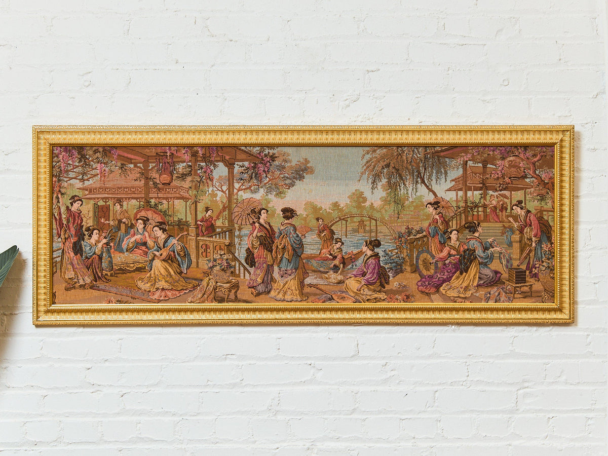 Antique Japanese Geisha Tapestry Framed