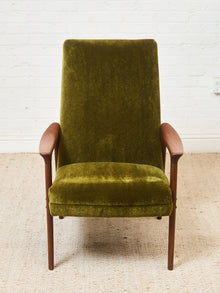 Solid Teak Westnofa Norway Olive Green Mohair Lounge Chair