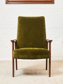 Solid Teak Westnofa Norway Olive Green Mohair Lounge Chair