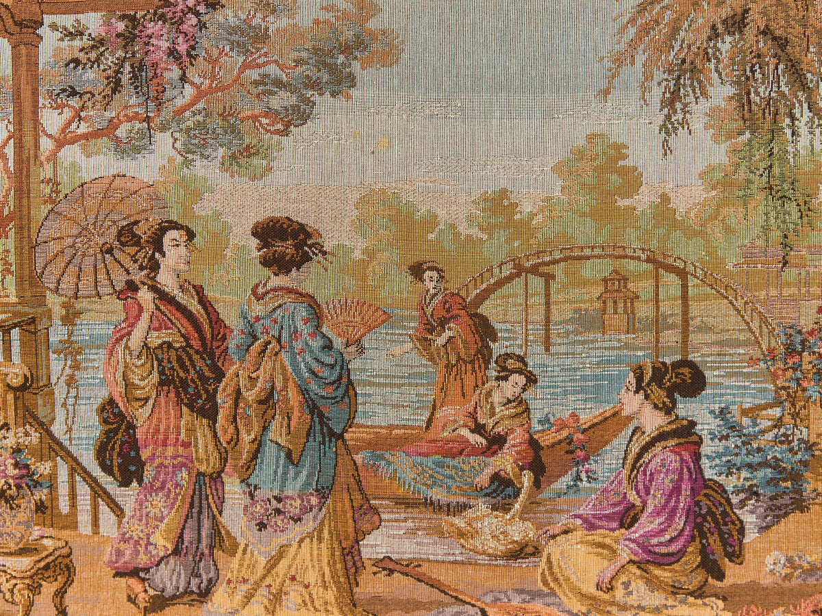 Antique Japanese Geisha Tapestry Framed