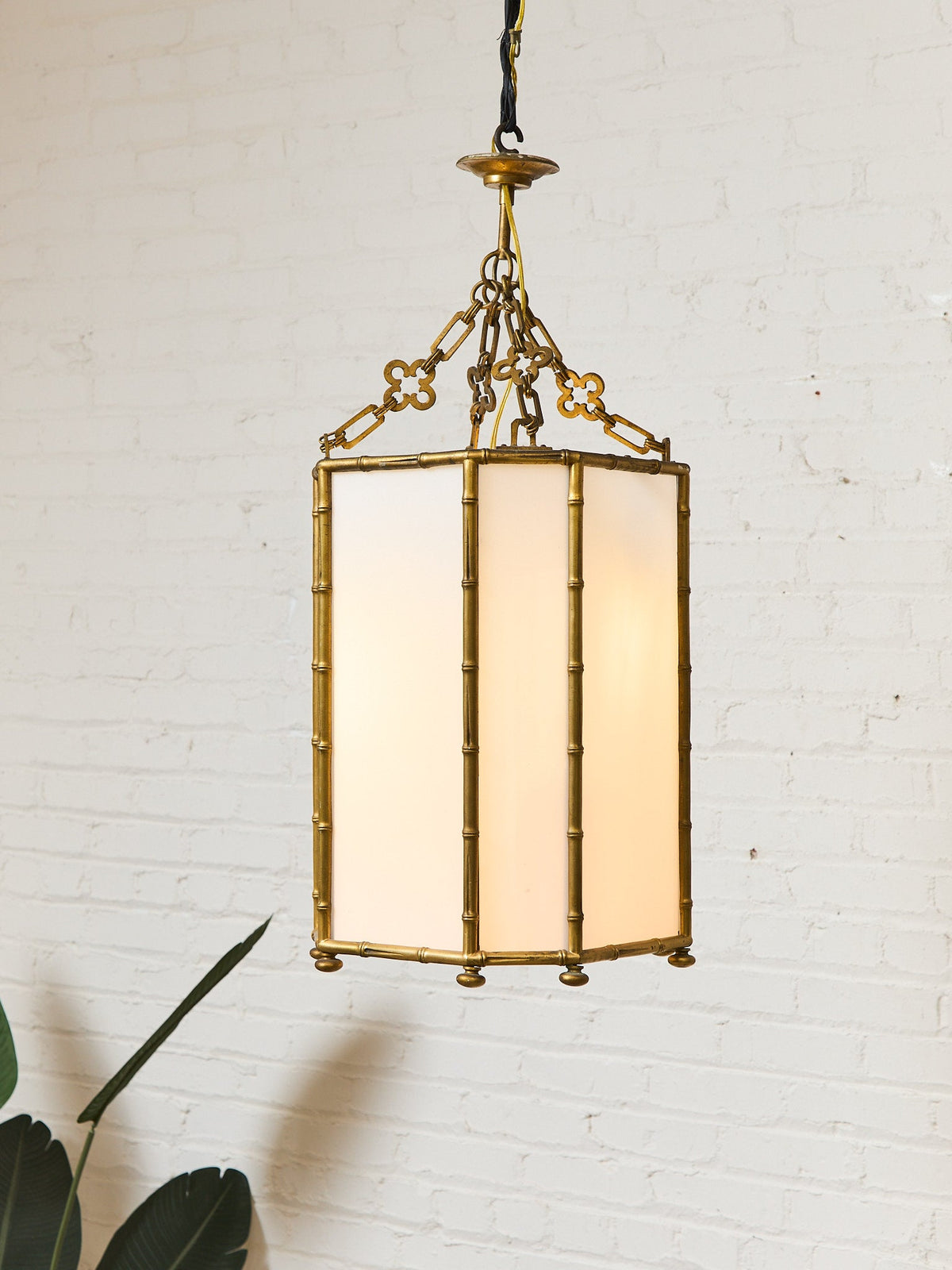 Antique French Bamboo Brass Pendant LARGE