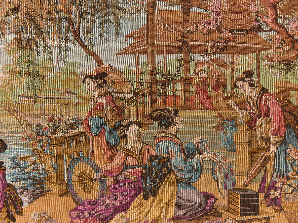 Antique Japanese Geisha Tapestry Framed