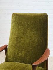 Solid Teak Westnofa Norway Olive Green Mohair Lounge Chair