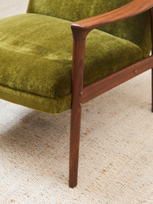 Solid Teak Westnofa Norway Olive Green Mohair Lounge Chair