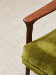 Solid Teak Westnofa Norway Olive Green Mohair Lounge Chair