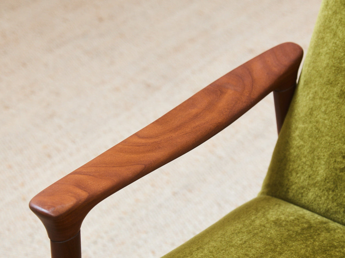 Solid Teak Westnofa Norway Olive Green Mohair Lounge Chair