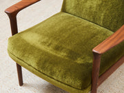 Solid Teak Westnofa Norway Olive Green Mohair Lounge Chair