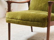 Solid Teak Westnofa Norway Olive Green Mohair Lounge Chair