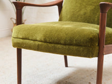 Solid Teak Westnofa Norway Olive Green Mohair Lounge Chair