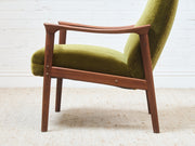 Solid Teak Westnofa Norway Olive Green Mohair Lounge Chair