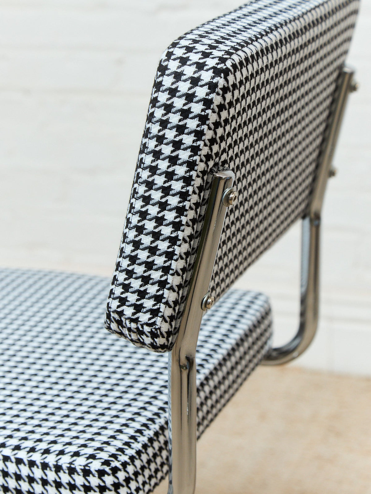 Houndstooth Black and White Chrome Chair