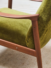 Solid Teak Westnofa Norway Olive Green Mohair Lounge Chair