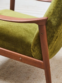 Solid Teak Westnofa Norway Olive Green Mohair Lounge Chair