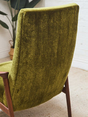 Solid Teak Westnofa Norway Olive Green Mohair Lounge Chair