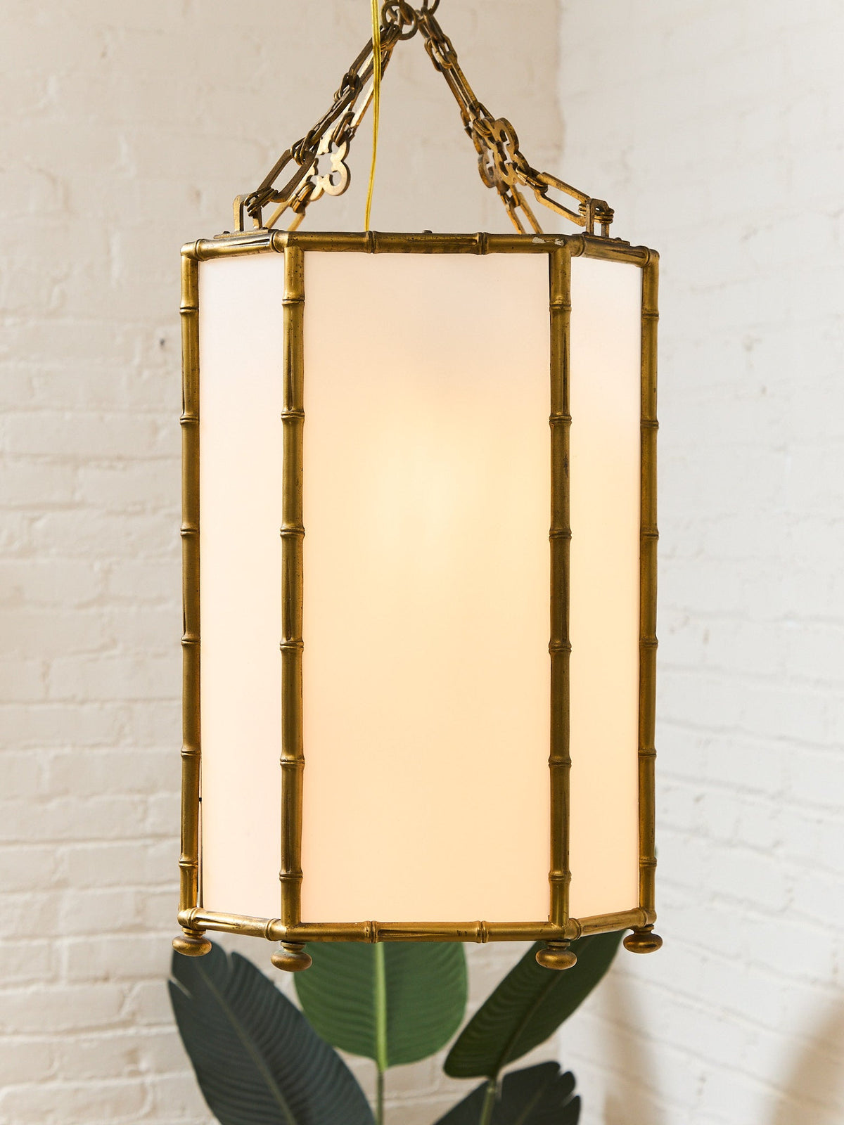 Antique French Bamboo Brass Pendant LARGE