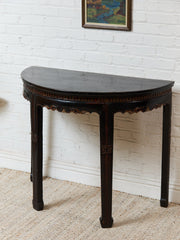 Antique Chinese Black Lacquer Demi-Lune Console Table