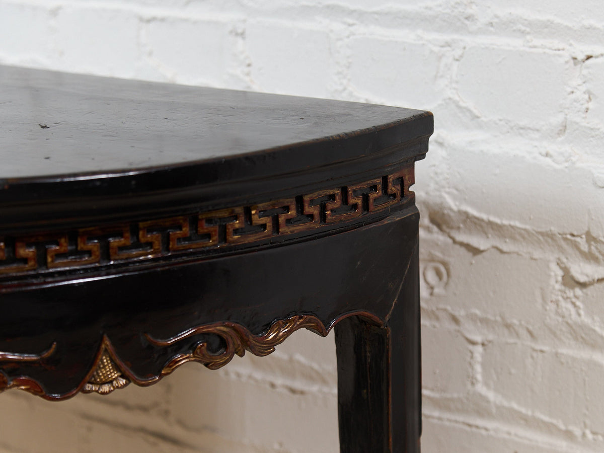 Antique Chinese Black Lacquer Demi-Lune Console Table