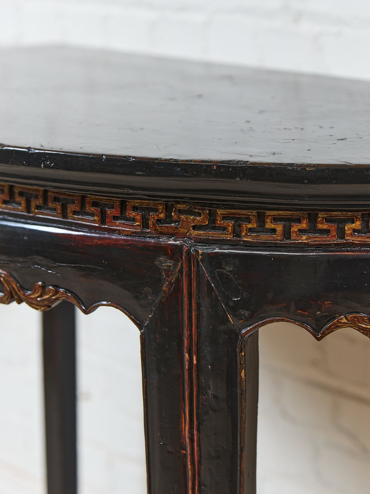 Antique Chinese Black Lacquer Demi-Lune Console Table