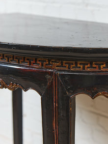 Antique Chinese Black Lacquer Demi-Lune Console Table