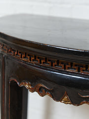 Antique Chinese Black Lacquer Demi-Lune Console Table