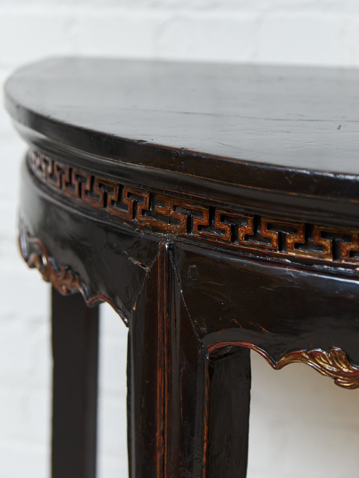 Antique Chinese Black Lacquer Demi-Lune Console Table