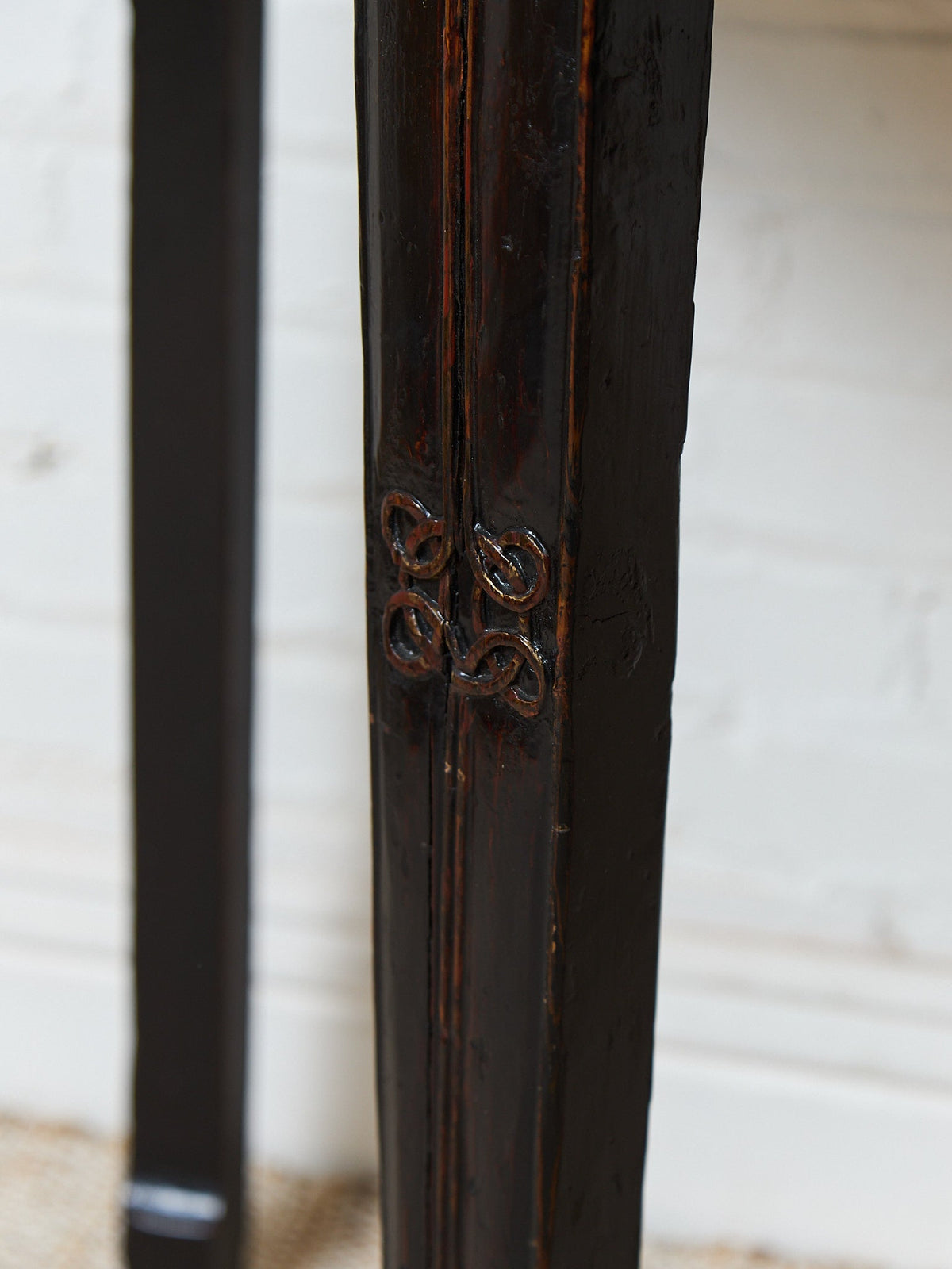 Antique Chinese Black Lacquer Demi-Lune Console Table