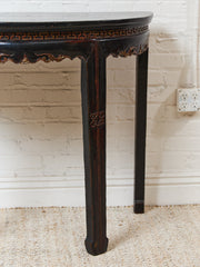Antique Chinese Black Lacquer Demi-Lune Console Table