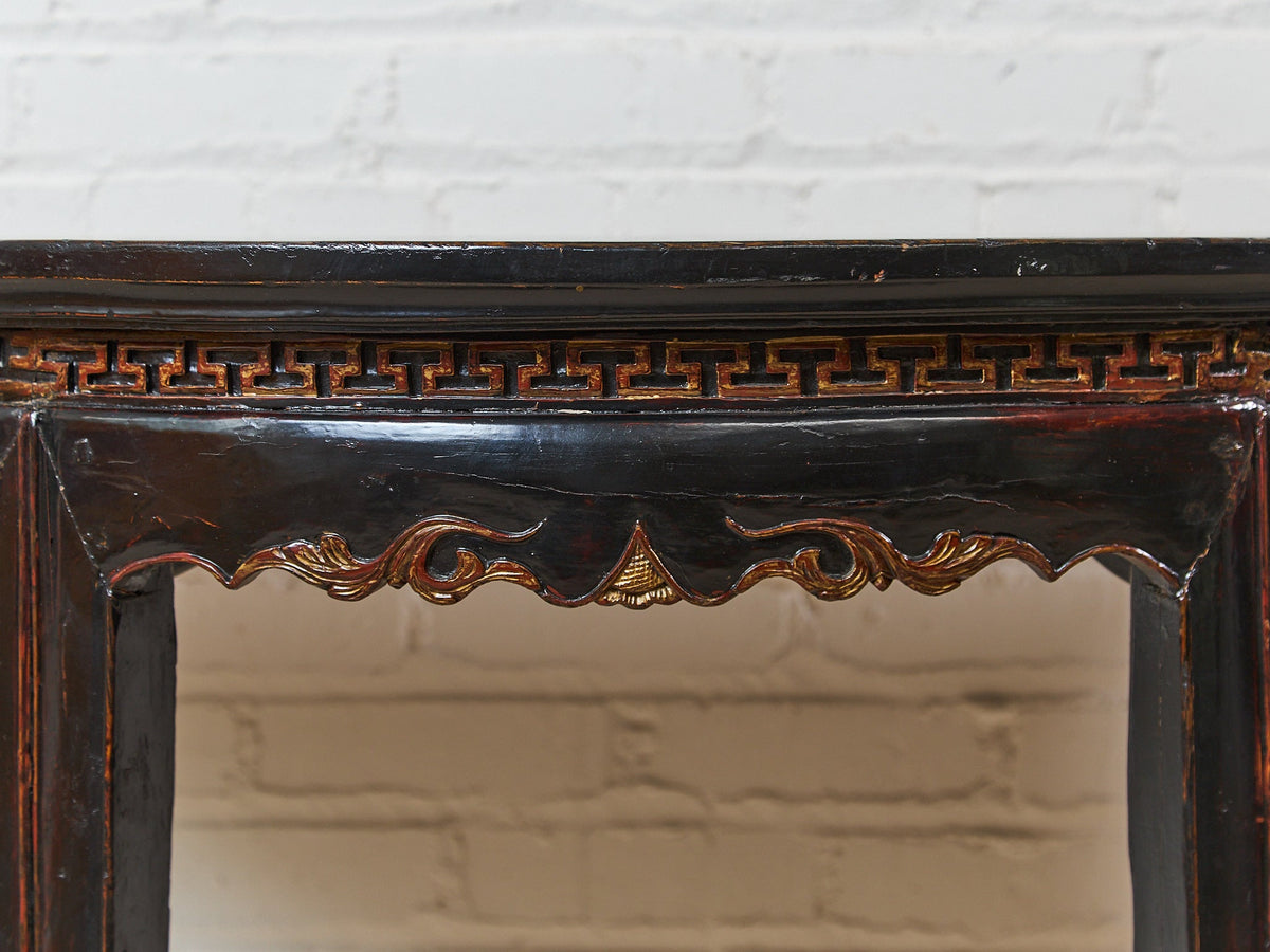 Antique Chinese Black Lacquer Demi-Lune Console Table