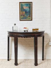 Antique Chinese Black Lacquer Demi-Lune Console Table