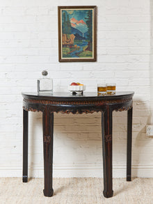 Antique Chinese Black Lacquer Demi-Lune Console Table