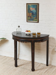 Antique Chinese Black Lacquer Demi-Lune Console Table
