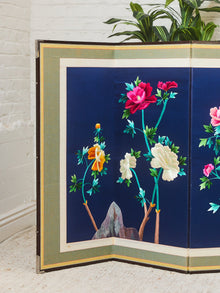Korean Asian Large 8-Panel Silk Embroidered Peacock Bird Butterfly Screen, 1900s
