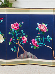 Korean Asian Large 8-Panel Silk Embroidered Peacock Bird Butterfly Screen, 1900s