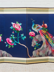 Korean Asian Large 8-Panel Silk Embroidered Peacock Bird Butterfly Screen, 1900s
