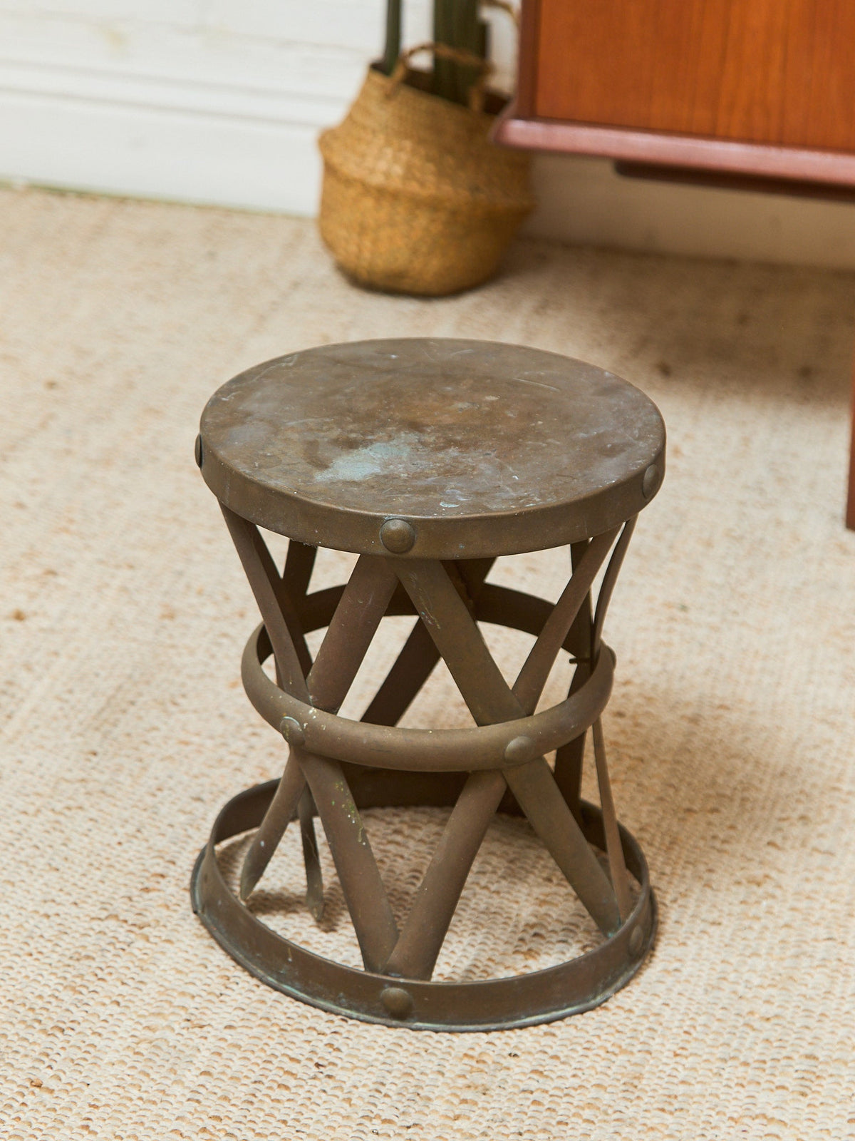 Drum Brass Vintage Table
