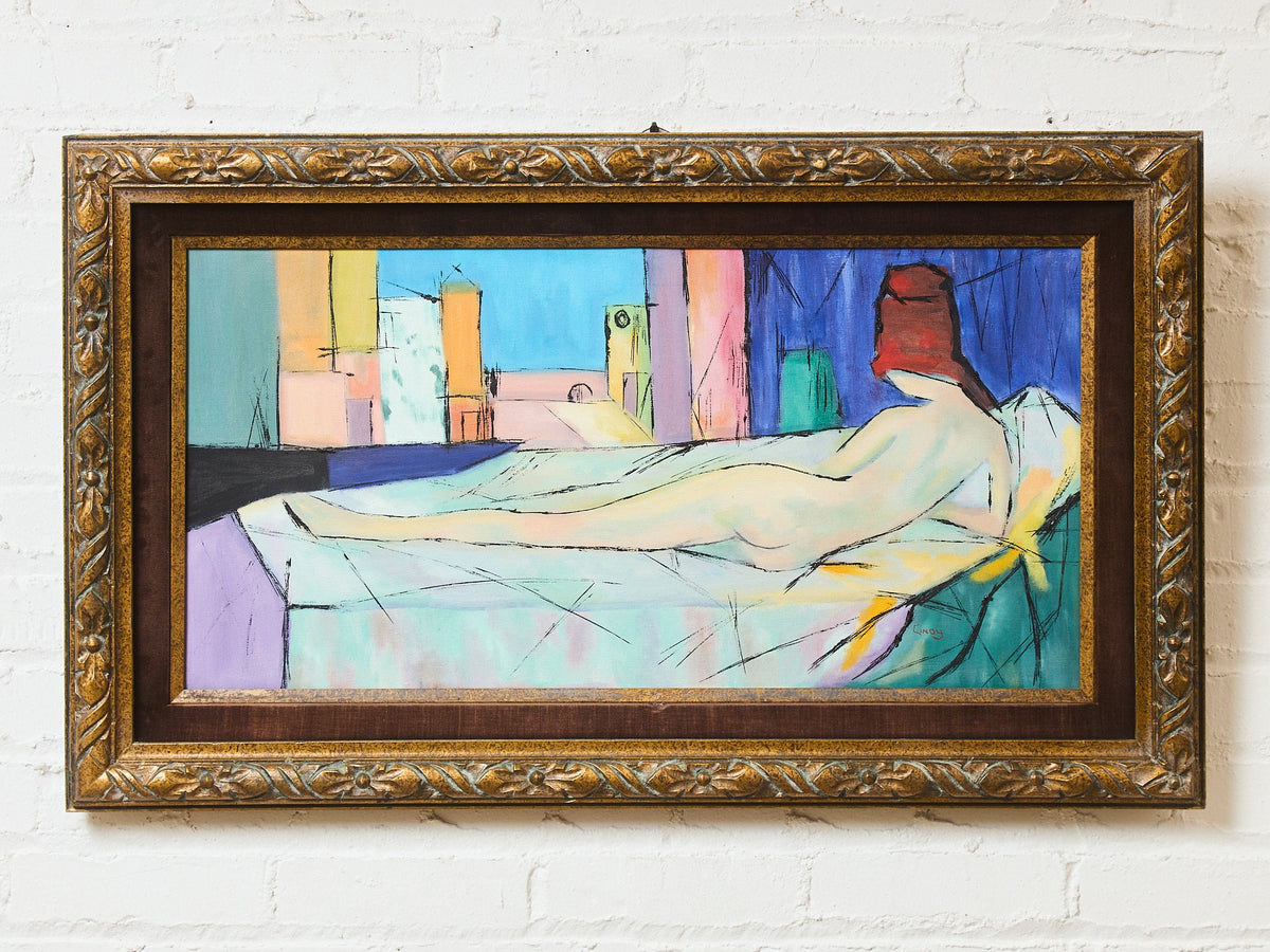 Mid-Century Horizontal Colorful Acrylic Nude by Cindy