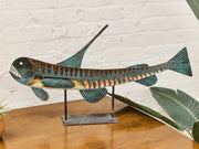 Brutalist Patinated Metal Fish Wall Sculpture 1970s Statement Piece