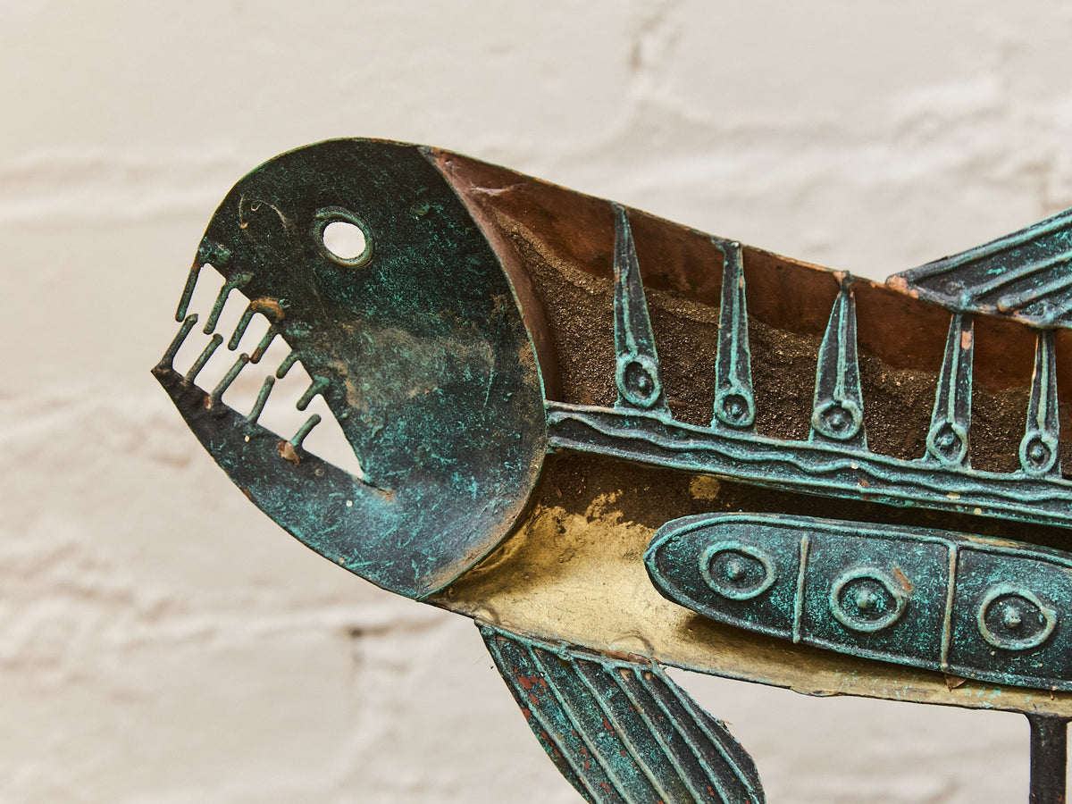 Brutalist Patinated Metal Fish Wall Sculpture 1970s Statement Piece
