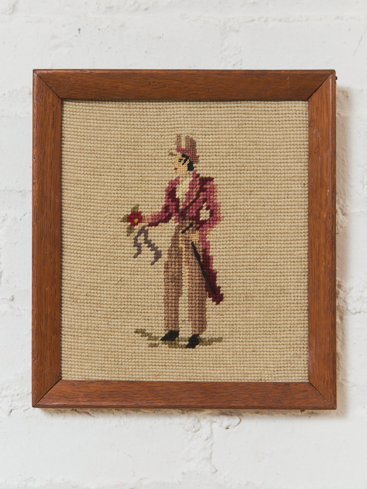 Gentlemen with Flowers Vintage Needlepoint