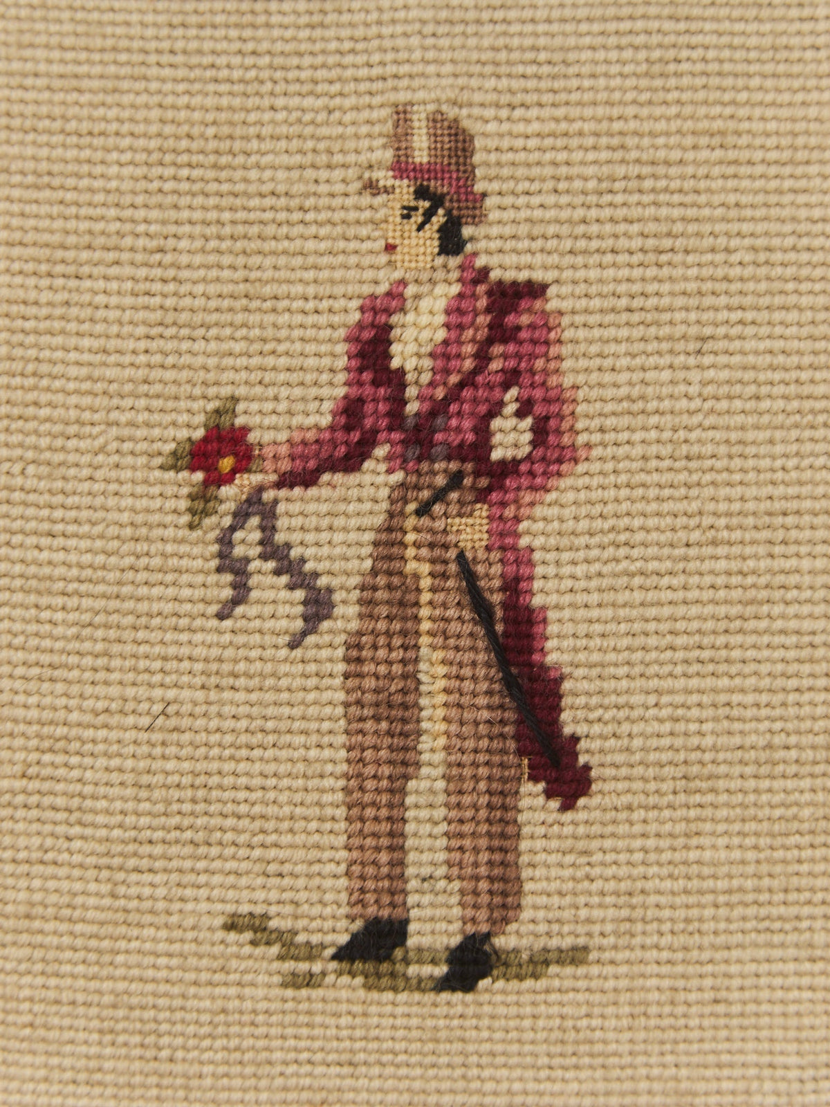Gentlemen with Flowers Vintage Needlepoint