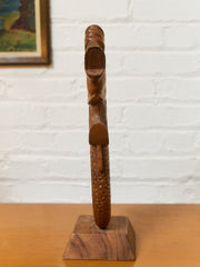 Vintage Teak Koi Carved Sculpture