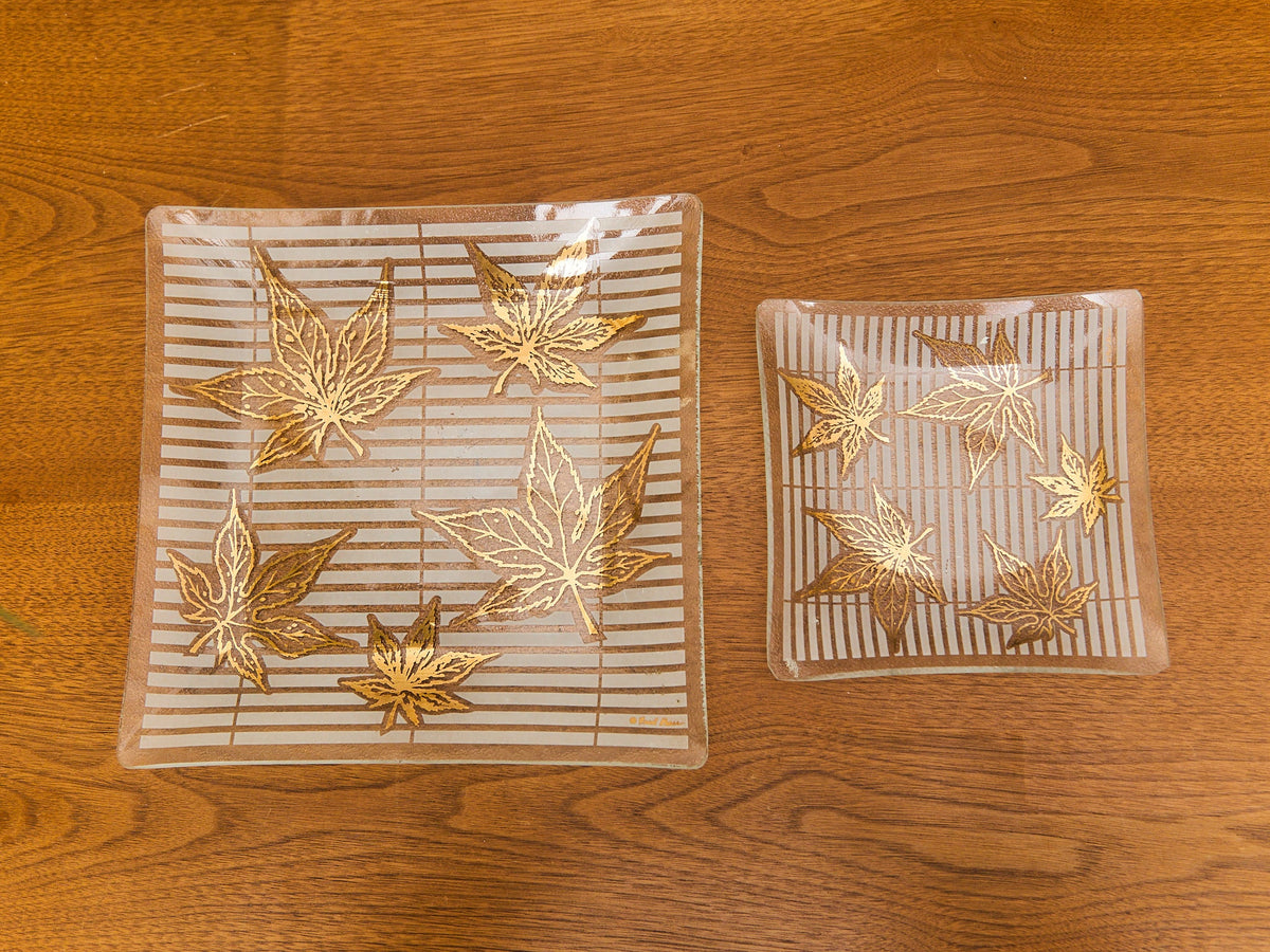 Large Vintage Fred Press Gold Leaf Glass Plate Dish