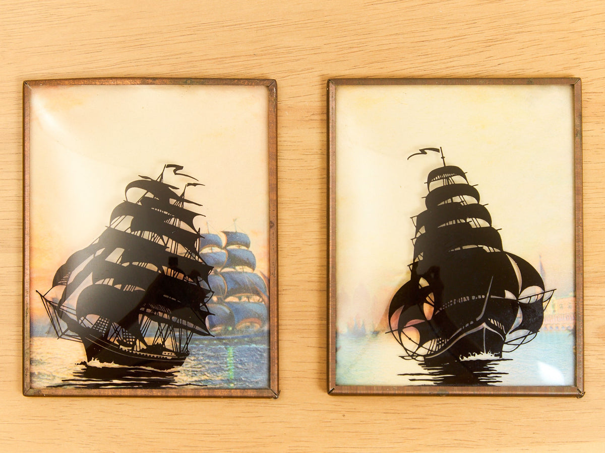 Pair of Reverse Painted Ships from the early 1900s