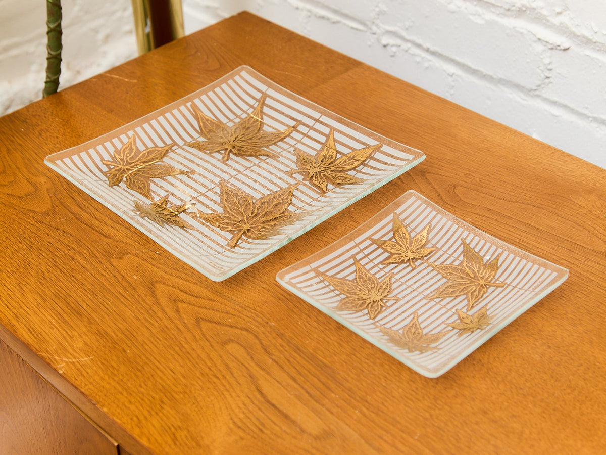 Large Vintage Fred Press Gold Leaf Glass Plate Dish