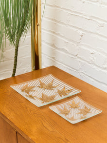 Large Vintage Fred Press Gold Leaf Glass Plate Dish