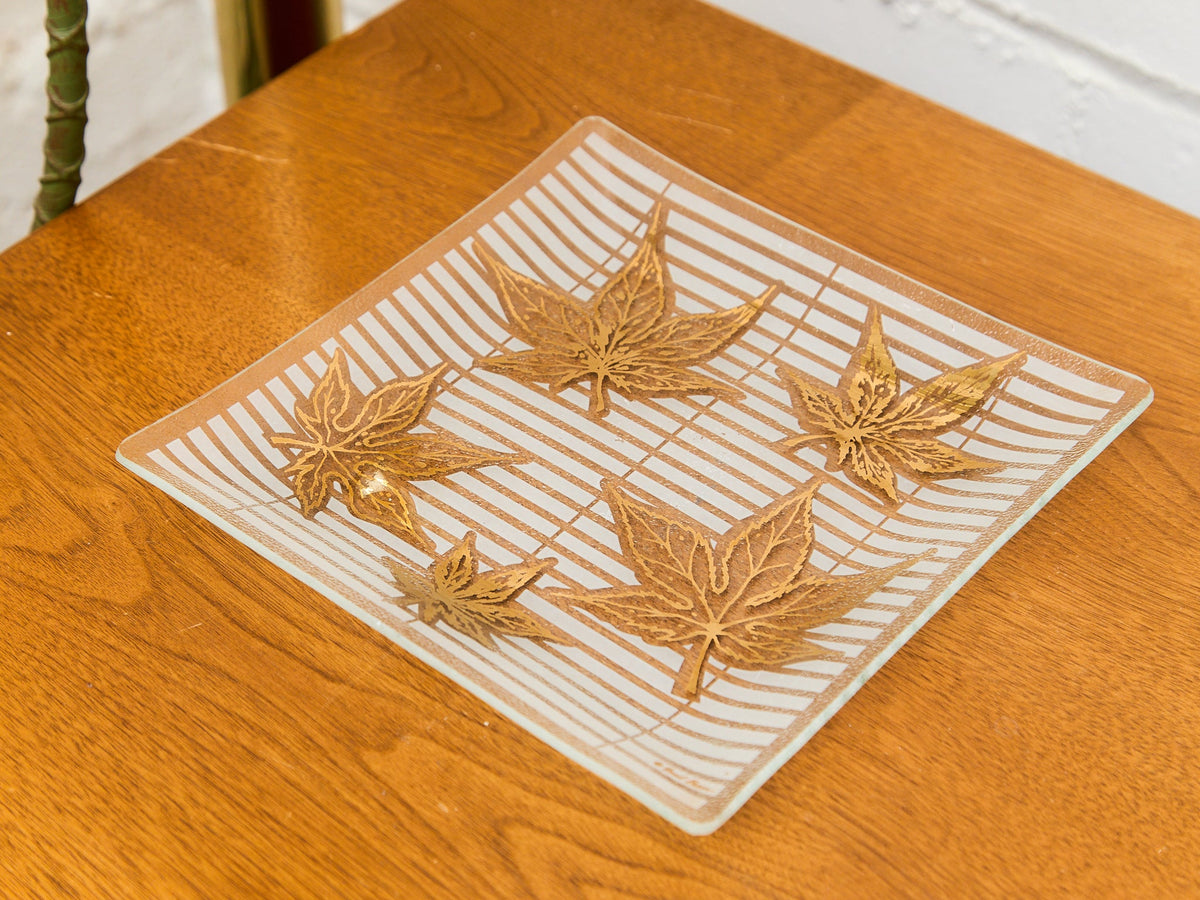 Large Vintage Fred Press Gold Leaf Glass Plate Dish